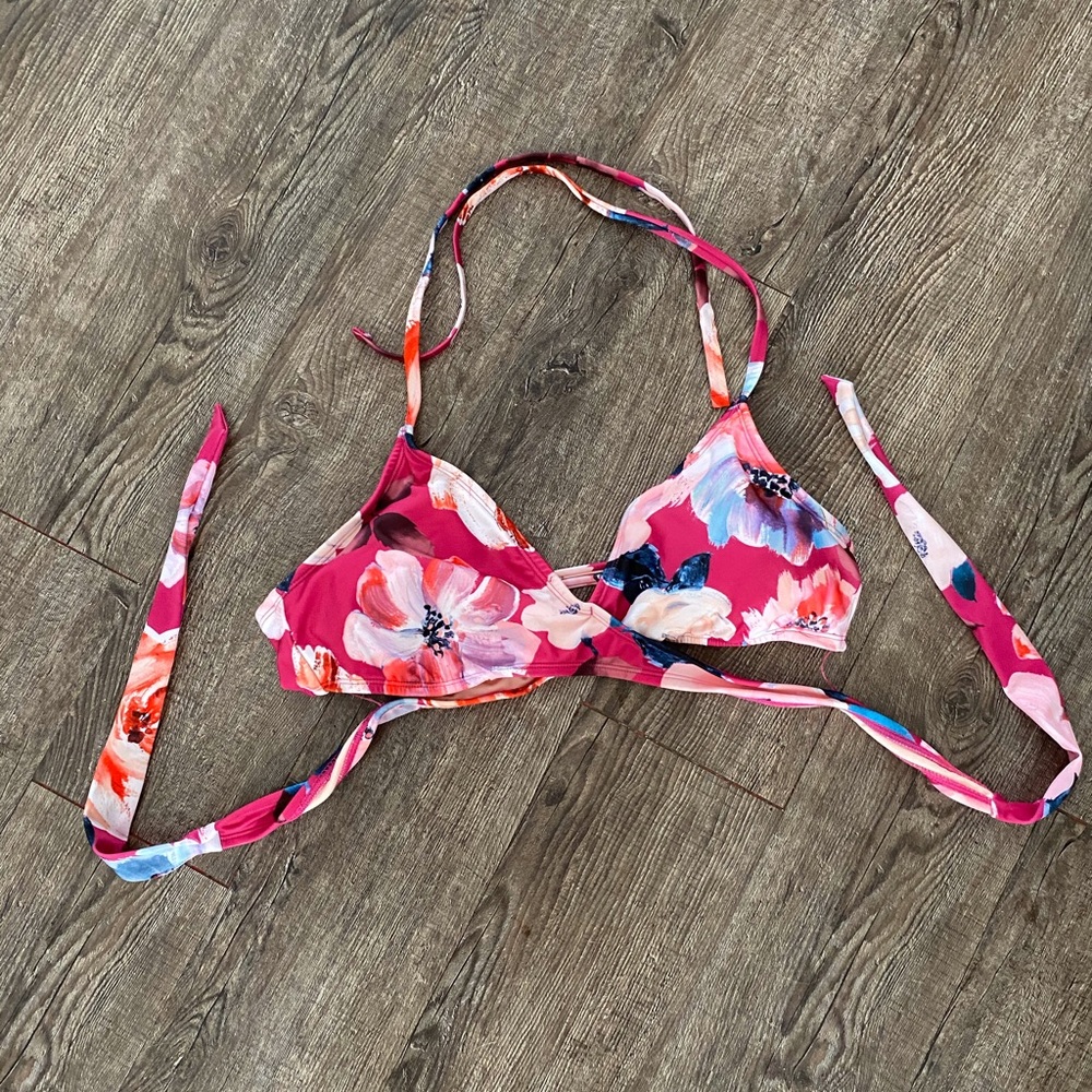 Pink Floral Bikini Top
